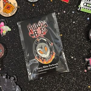 Helluva Boss Fiery Blitz Portrait Enamel Pin - Black, Orange, Red